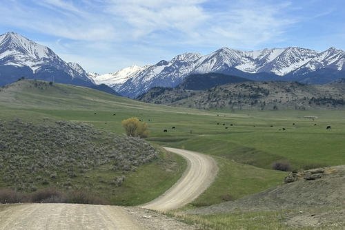 A dirt road in Sweet Grass County leading into the Crazy Mountains is seen