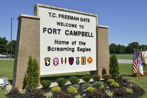 The T.C. Freeman Gate sign near the entrance of Gate 4 on Fort Campbell, Ky., June 28, 2016.