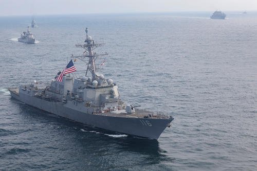 The Arleigh Burke class guided-missile destroyer USS Thomas Hudner