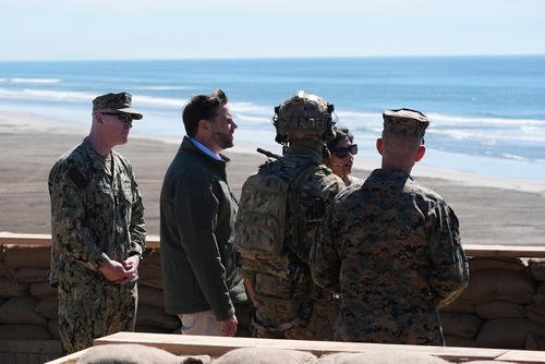 Vice President JD Vance and second lady Usha Vance watch a demonstration by Marines.