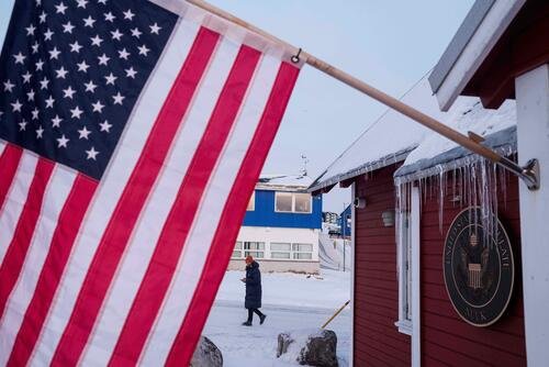 An American flag is displayed on the facade of the US consulate in Nuuk, Greenland, Wednesday, Jan. 14, 2026. (AP Photo/Evgeniy Maloletka)
