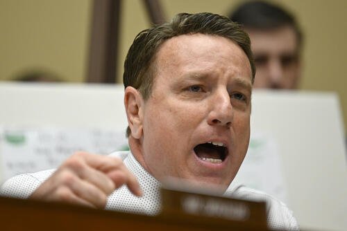 Rep. Pat Fallon, R-Texas, questions U.S. Secret Service Director Kimberly Cheatle as she testifies before the House Oversight and Accountability Committee about the attempted assassination of former President Donald Trump at a campaign event in Pennsylvania, at the Capitol in Washington, Monday, July 22, 2024. (AP Photo/John McDonnell)