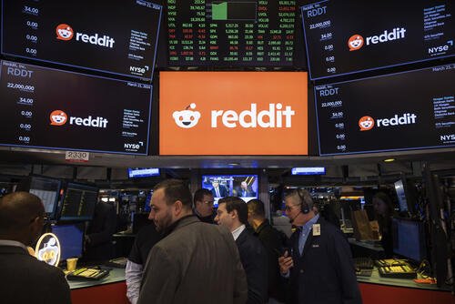 FILE - Reddit Inc. signage is seen on the New York Stock Exchange trading floor, prior to Reddit IPO, Thursday, March. 21, 2024. v(AP Photo/Yuki Iwamura, File)
